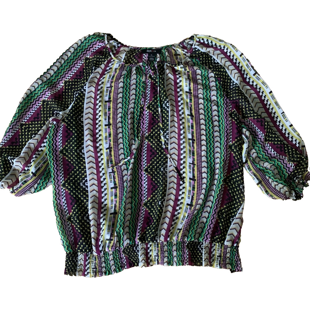 STYLE & CO. WOMEN'S MULTI-COLOR LONG SLEEVE ELASTIC WAIST BLOUSE SIZE XL-EUC